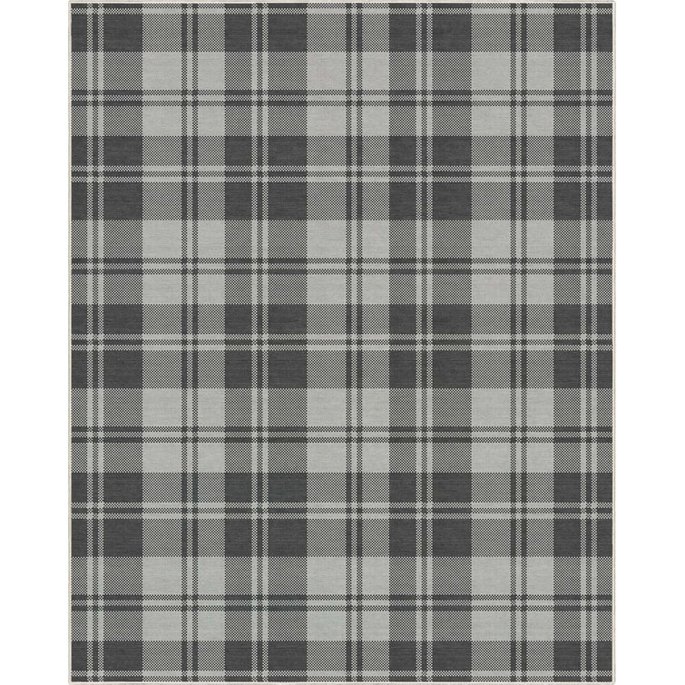 Kehr Plaid Farmhouse Geometric Dark Gray Flat-Weave Area Rug