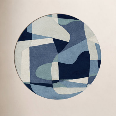 Tapis bleu sarcelle / bleu marine / beige en laine touffeté à la main Gaye