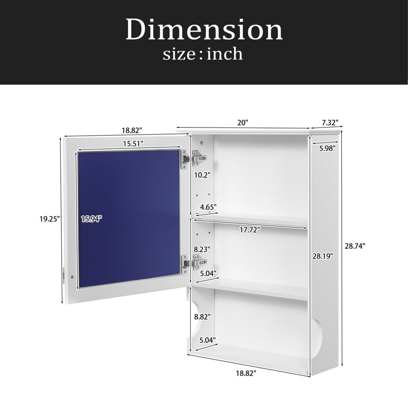 Armoire de rangement de salle de bain murale 20 "avec miroir, rangement mural avec porte, armoire à pharmacie murale à miroir