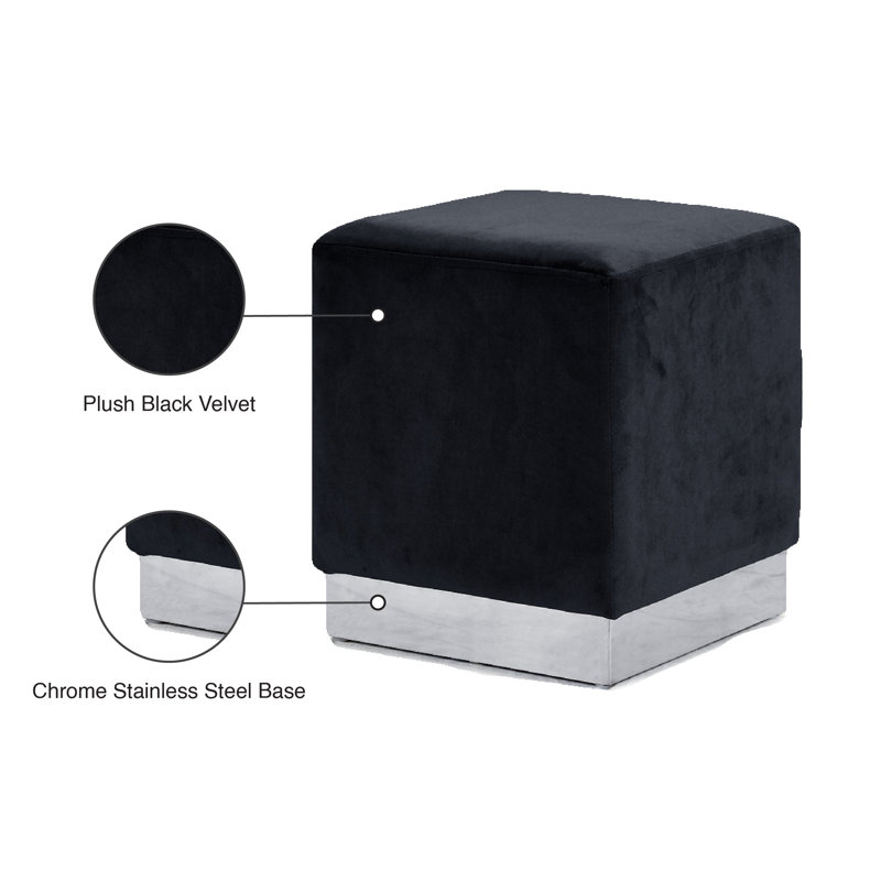 Annora Velvet Ottoman, Black Velvet, Chrome