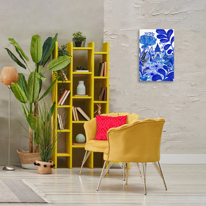 Toile de jardin fantaisiste bleue fantaisiste, design par Kay Widdowson, H 24 po x l 16 po