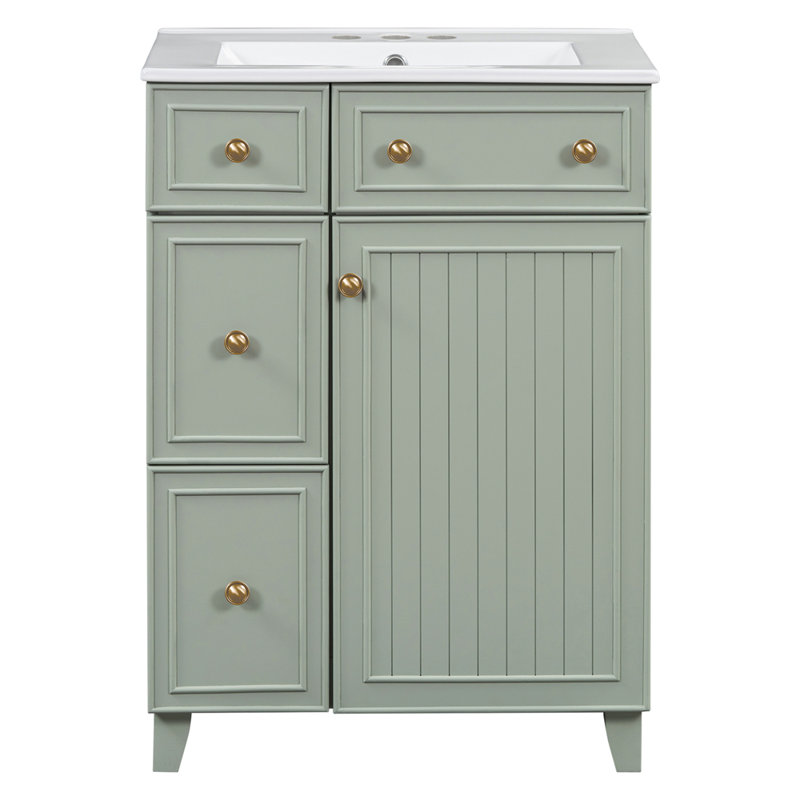 24'' Single Bathroom Vanity with Ceramic Top, Green