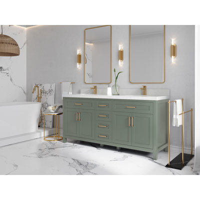 Cambridge 72 In. W X 22 In. D Double Sink Bathroom Vanity In Evergreen With 2 In. Calacatta Sienna Quartz -  Willow Collections, CAM_EGN_CA_PZ_72D