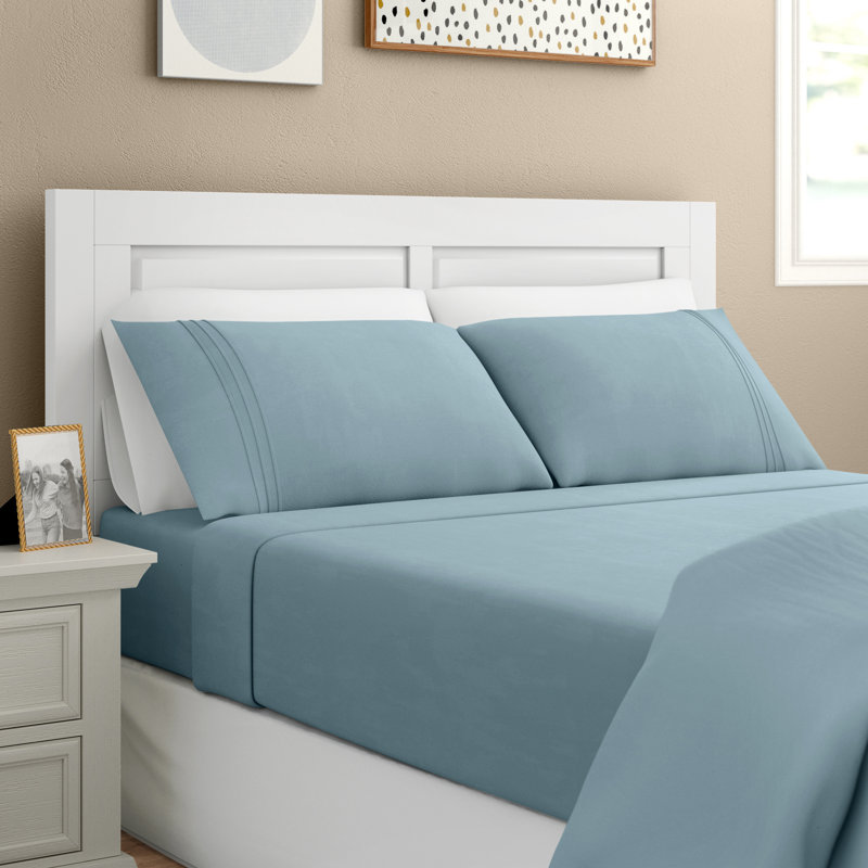 Ensemble de draps en microfibre de satin de coton, Bleu glacier, Ensemble de drap pour lit très grand avec drap-ho