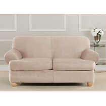 85” Linen Beige T-cushion Sofa Cover with Back & Seat Cushion Cover & Pillow  Covers