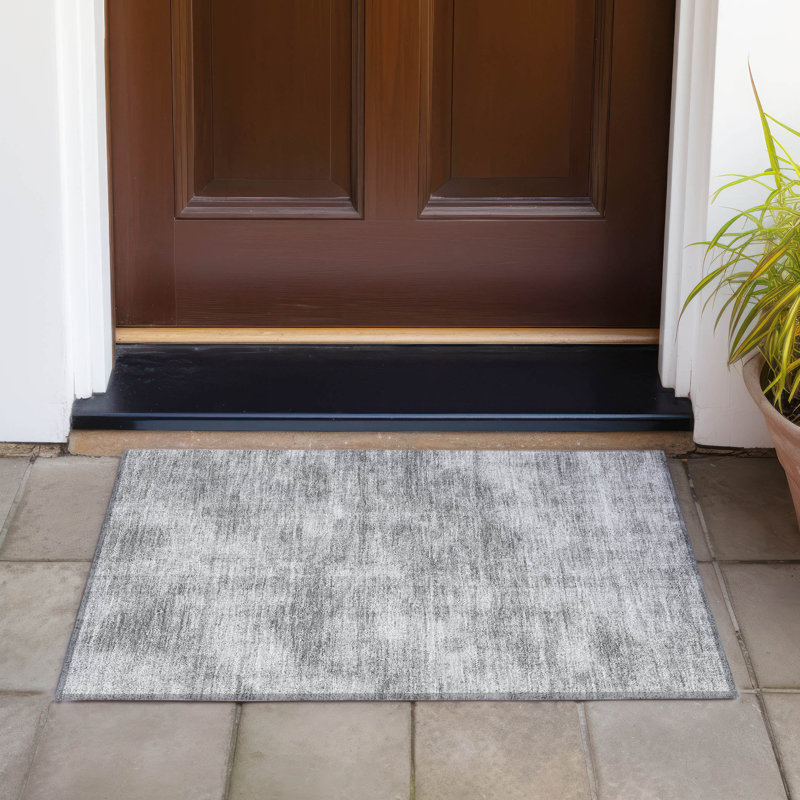 Gray Flat Woven Synthetic Washable Rectangular Rug 20" x 30"
