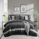 Boulder Striped Microsuede Plush Comforter Set in Farmhouse Style