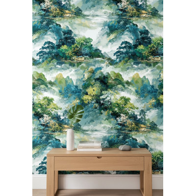 Traditional Landscape Wallpaper Greenery Asian-Inspired Mural