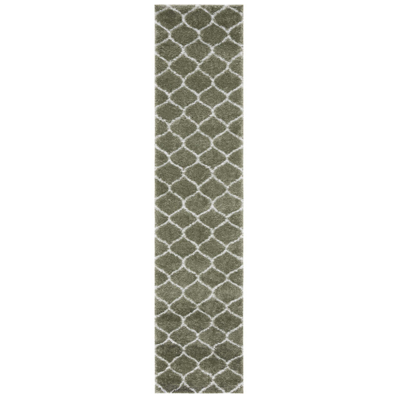Tapis sauge / blanc Farhanaz, Tapis de couloir 2 pi x 9 pi