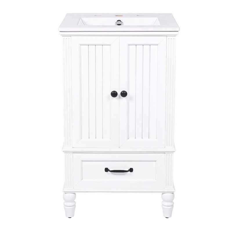 Meuble-lavabo de 20 po avec lavabo, armoire de salle de bain avec deux portes, butoir de porte magnétique et patins réglables, tiroir