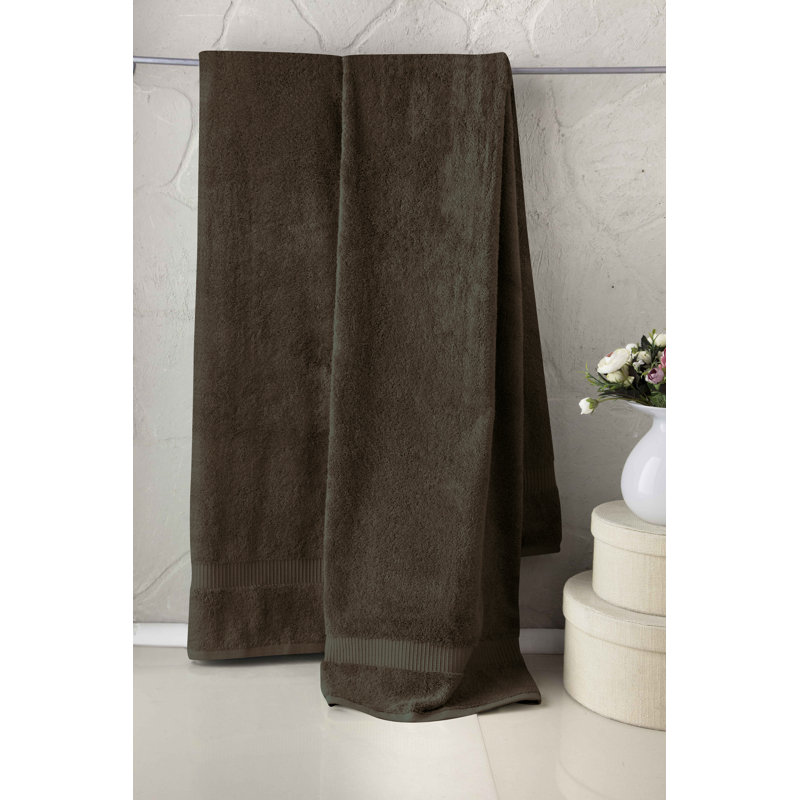 Motto 2 Piece Bath Sheet Towel Set %100 Turkish Cotton , Chocolate