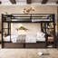 Lit superposé double en métal avec tablettes de rangement, bande lumineuse à DEL et multiprise USB, noir-296607054