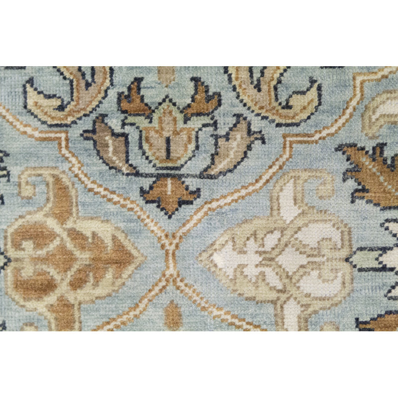 Tapis bleu clair et rouille de haute qualité noué à la main