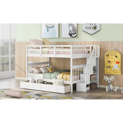 Stairway Full-Over-Full Bunk Bed With Drawer, Storage And Guard Rail For Bedroom, White(OLD SKU: LT100310AAK)