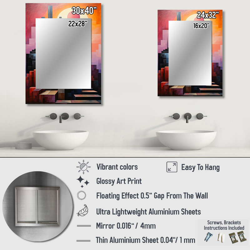Monuments Unveiled Sunsets I - Monuments Wall Mirror, Industrial Decorative Mirror, Printed Metal Art, 32" x 24"