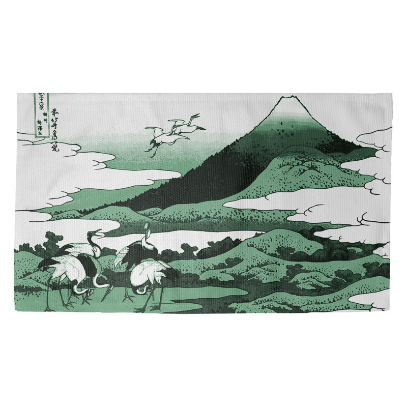 Paillasson d’intérieur pour grues Japanese, Rectangulaire 2 pi 1,5 po x 3 pi 4 po, Vert / noir