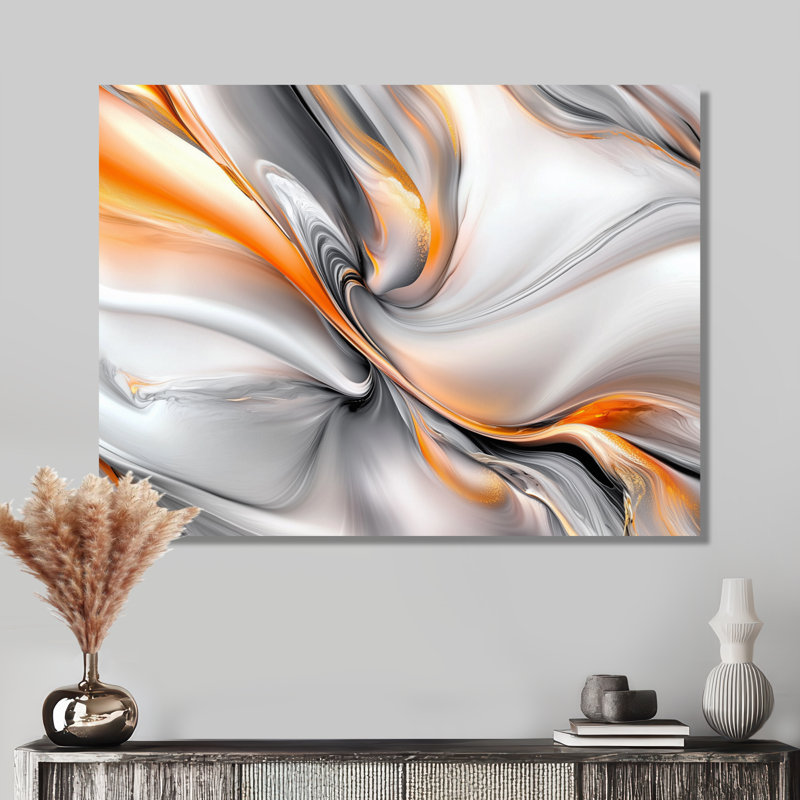 Marbre ascendant orange clair et gris I - art mural abstrait en métal, impression murale en marbre