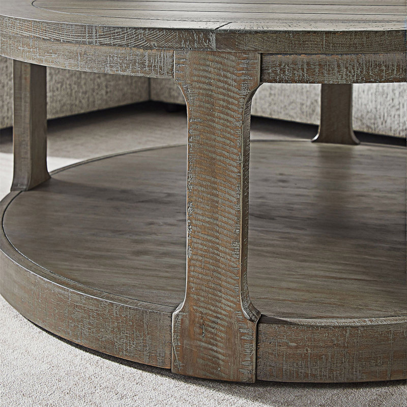 Round Wooden Coffee Table with Wheels