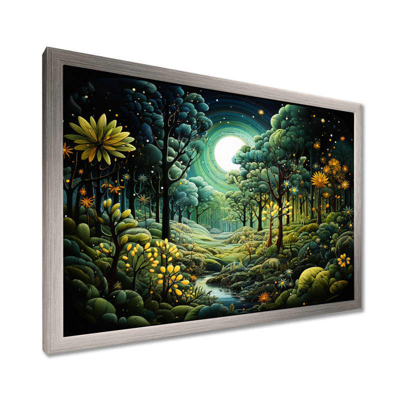 «Beverlyann Forest Enchanted Forest Pointillism II - Forest», reproduction sur toile, Cadre simple argenté