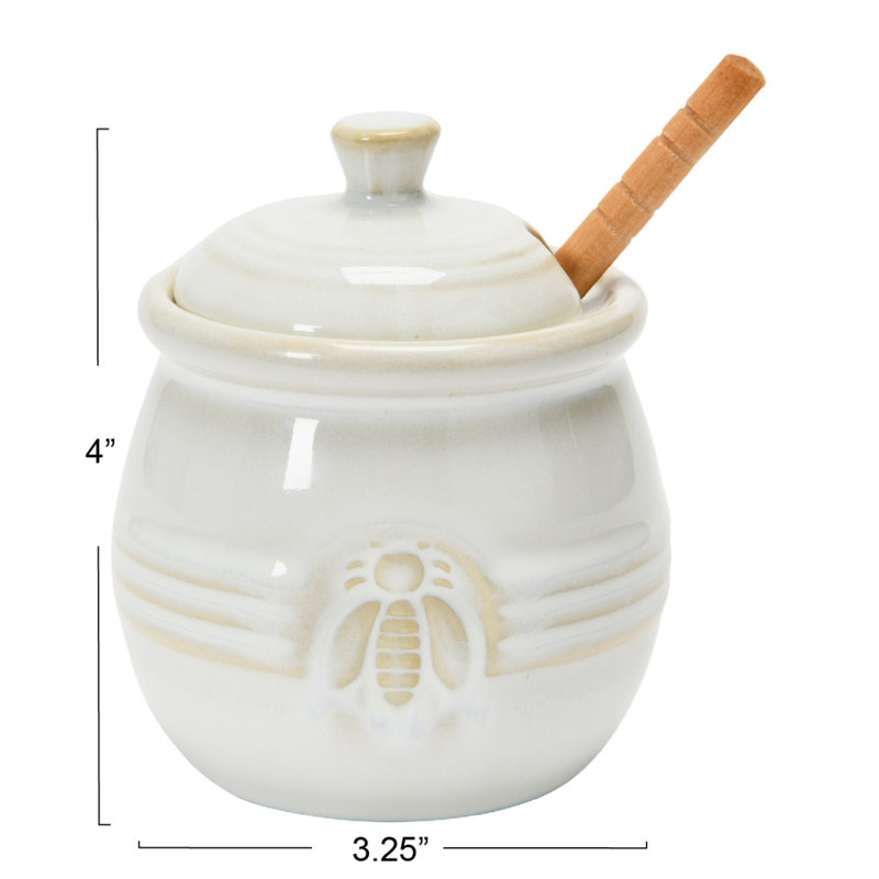 Pot à miel en grès gaufré Farmhouse, Crème