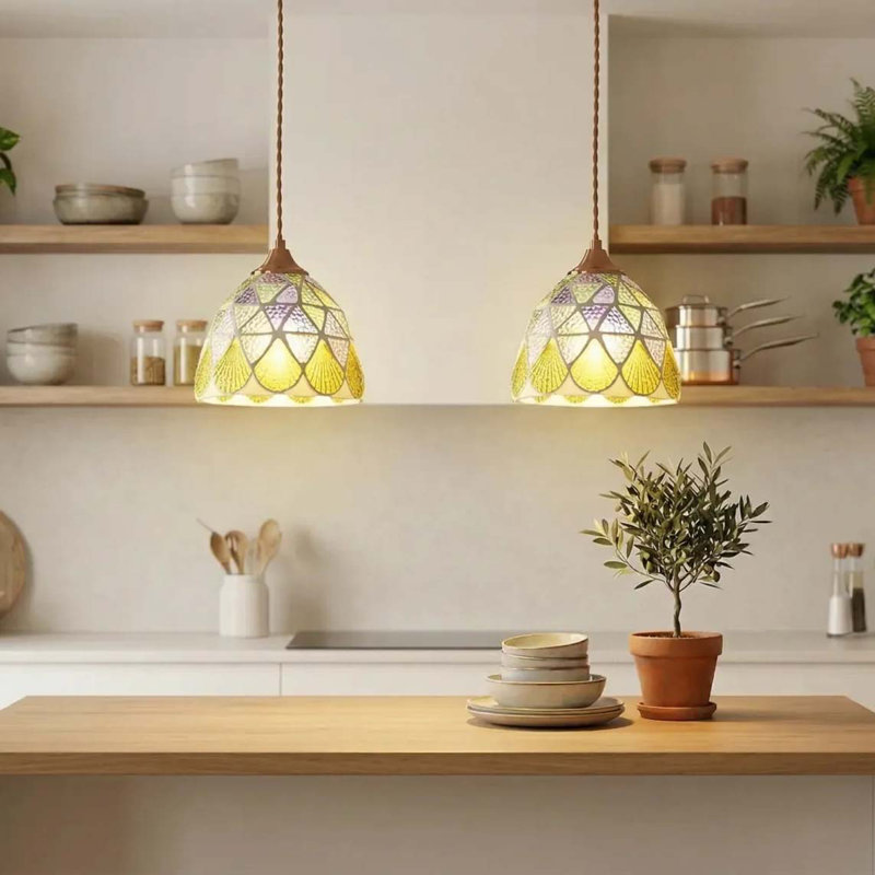 Luminaire suspendu 2 pièces à tête simple en verre avec source de lumière 3 couleurs