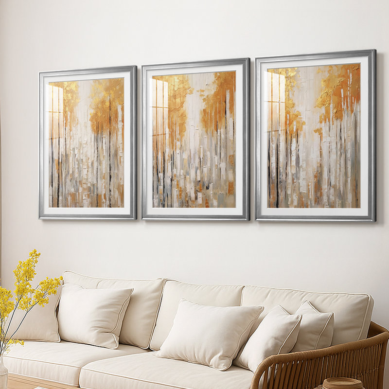ABSTRACT Series CMXLII - Impression encadrée sur mesure de qualité supérieure - 3 pièces, Argent argent, H 39 po x l 81 po