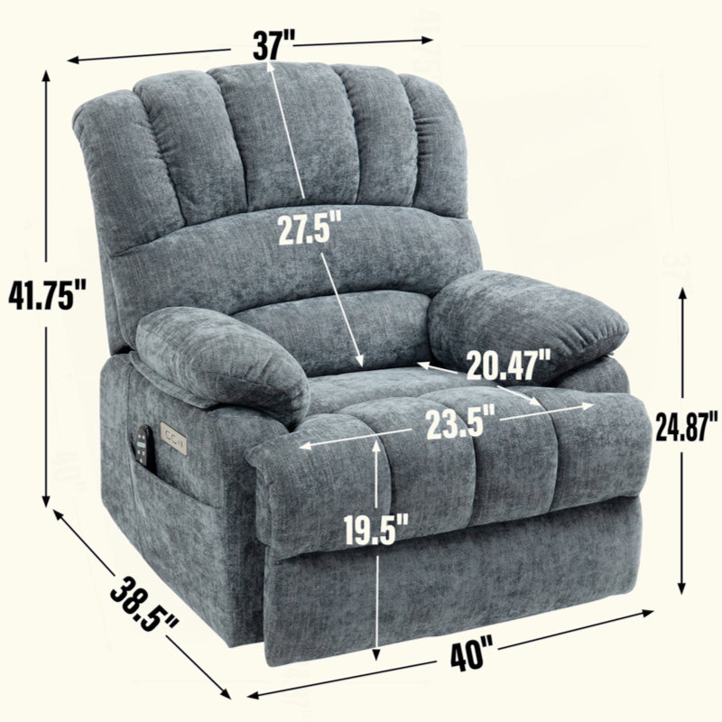 Fauteuil inclinable électrique en chenille de 23 po de large et à dossier haut avec massage par vibration à 8 points et chauffage lombaire