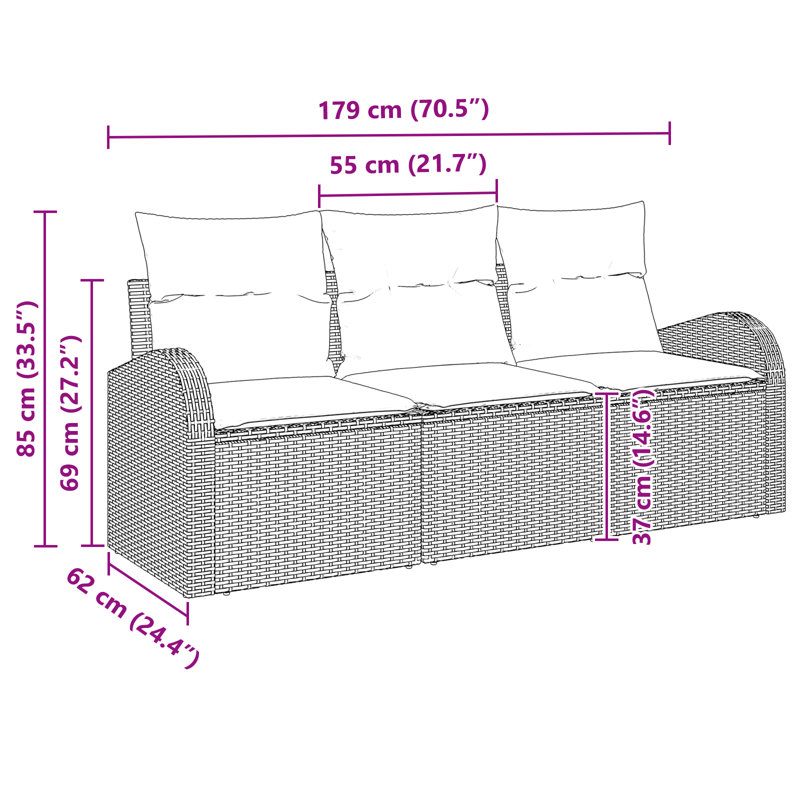 vidaXL Garden Sofa Set Brown Poly Rattan, Brown