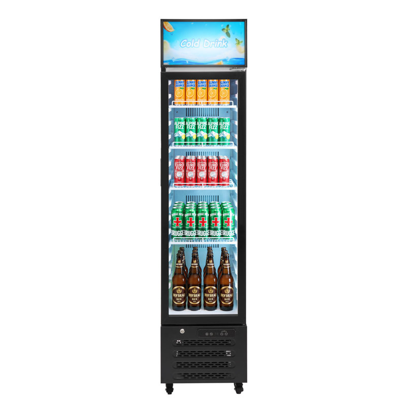 Réfrigérateur commercial pour marchandise, réfrigérateur à porte vitrée 7,5 pi³ / 213 L, refroidisseur de boissons vertical avec boîte à lumière personnalisable, 4 tablettes réglables et lumière DEL douce pour les magasins à domicile