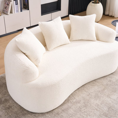 Causeuse courbée blanche pleine compression avec éponge, canapé compact en chenille 30D sans assemblage pour petits espaces et appartements, 300 lb, 3 coussins