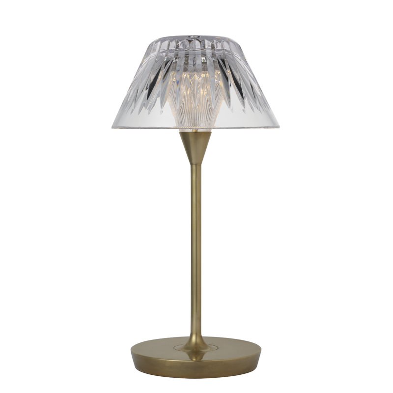 Waterford Blaze Rechargeable Table Lamp with Clear Crystal, Gold, 11.5" H x 5.75" W x 5.75" D