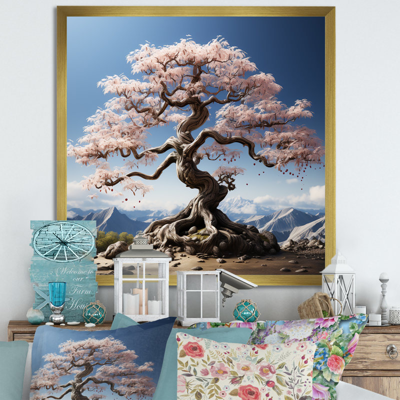 Bonsai, impression sur toile, érable japonais, Cadre doré simple, H 30 po x l 30 po x P 1 po