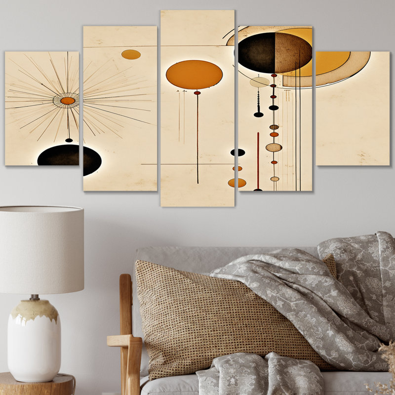 Moon Phases Midcentury Vintage Illustration - Modern Midcentury, reproduction sur toile - 5 panneaux