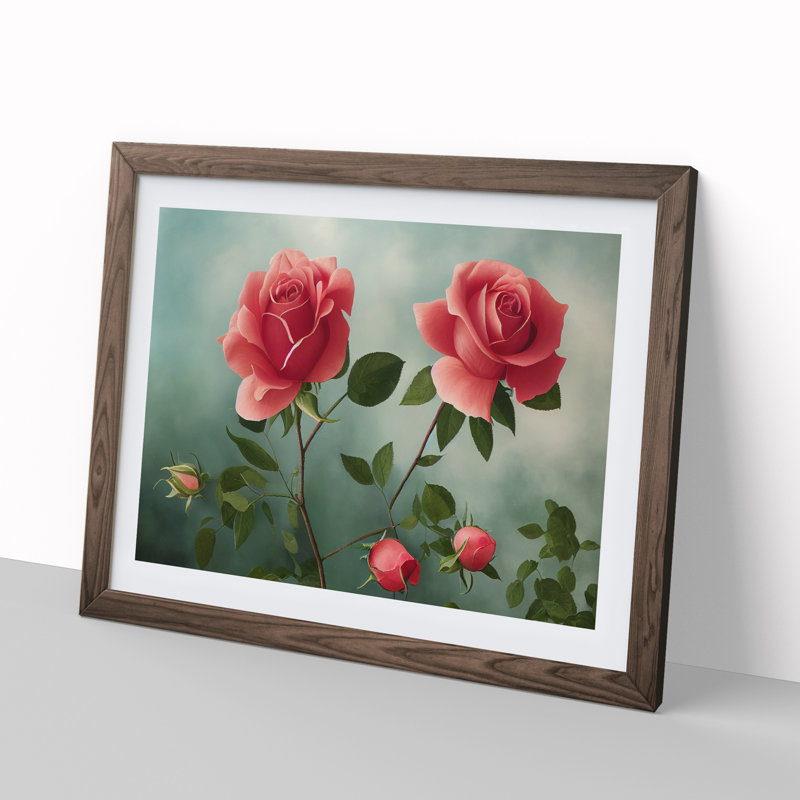 Sensational Rose Flowers - Framed Print, 34cm H x 46cm W x 2cm D, Walnut 