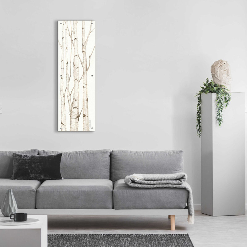 «Birch Trees I» par Cindy Jacobs, art mural en verre acrylique, H 48 po x l 16 po x P 0,2 po
