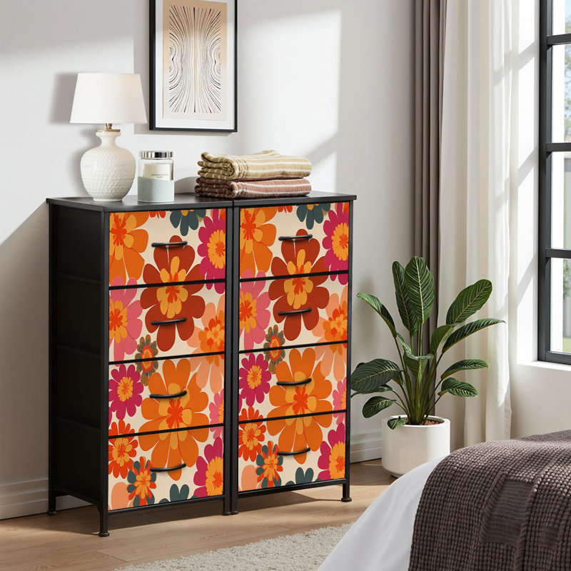 4 Drawer Dresser for Bedroom, Narrow Chest of Drawers, Wooden Top and Study Iron Frame 18"x37.5"-(WxH)