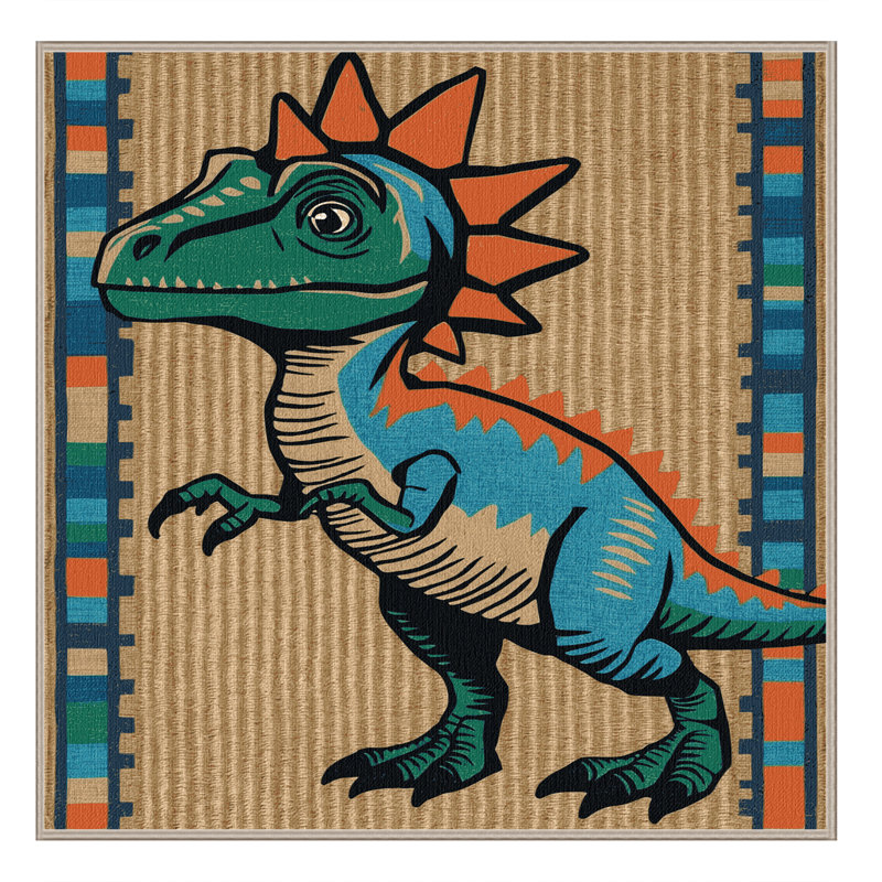 Tapis brun dinosaures lavable à la machine, Carré 6 pi