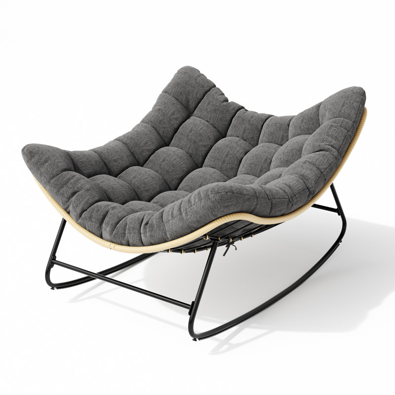 Oversized Outdoor Rocking Papasan Chair With Cushion, Gray
