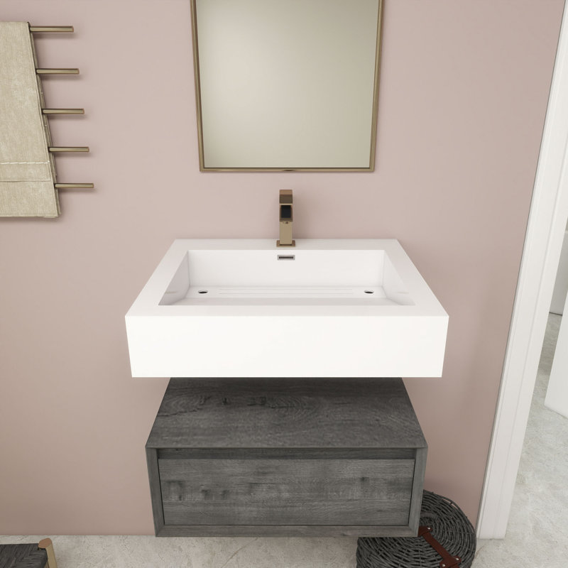 Ensemble de meuble-lavabo mural simple 24 po Alysa, Chêne fumé