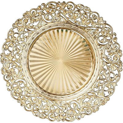 Ensemble de 8 assiettes à charnière évidées or 13 pouces - Assiettes décoratives rondes en plastique pour fêtes et événements