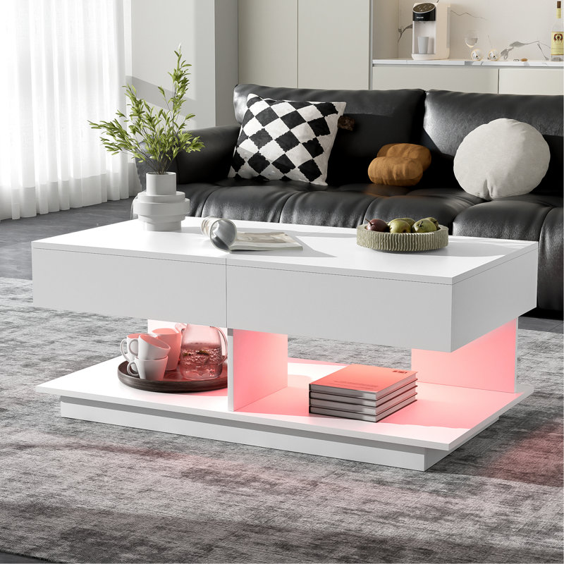 Table basse extensible, table basse centrale efficace avec plusieurs compartiments de rangement, table basse réglable multifonctionnelle avec espace de rangement caché pour le salon