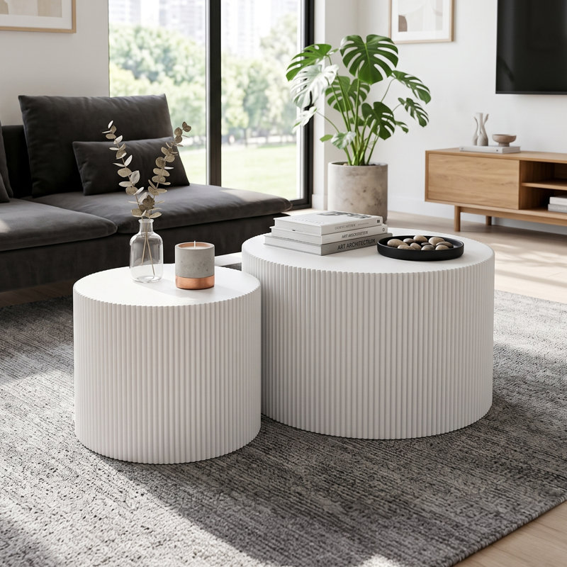 Ensemble de 2 tables basses gigognes blanches, Blanc
