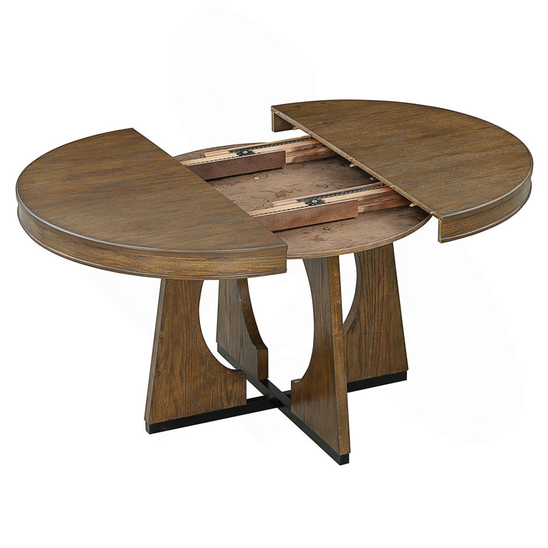 Ensemble de table de salle à manger extensible pour 4 personnes avec rallonge amovible et base géométrique rétro, Noyer