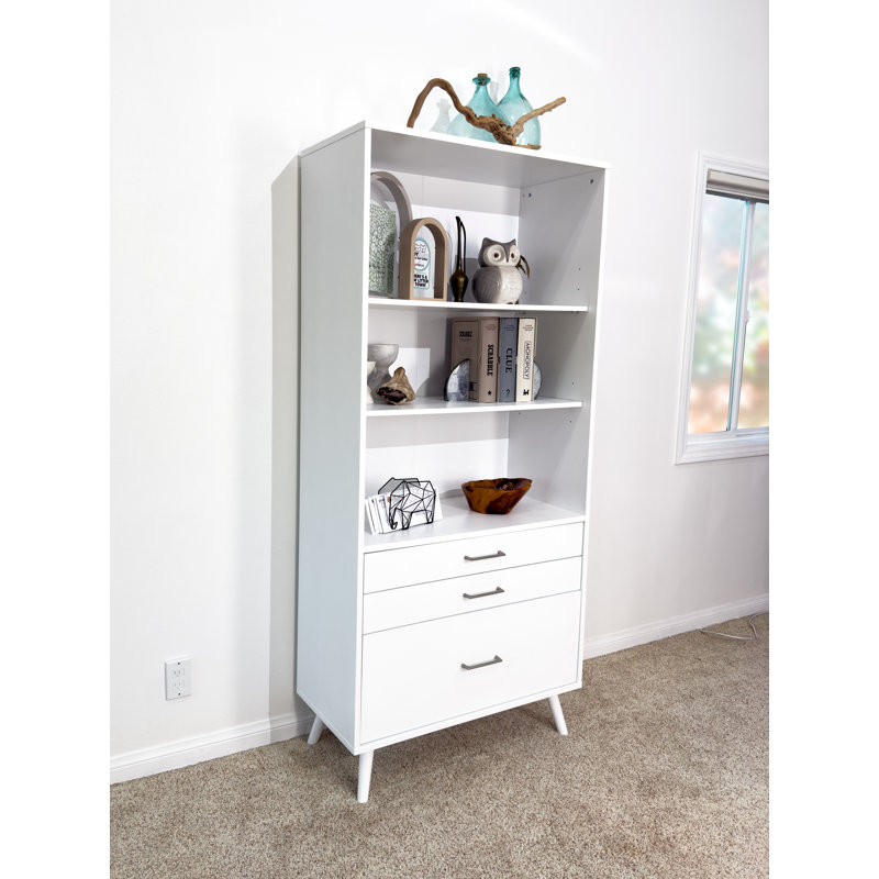 3 - Drawer Bookcase With File Storage, White;Silver