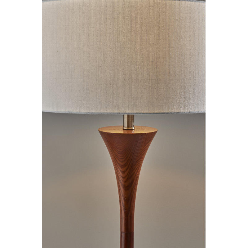 Rebecca 60" Walnut Rubberwood Floor Lamp with Antique Brass Accent