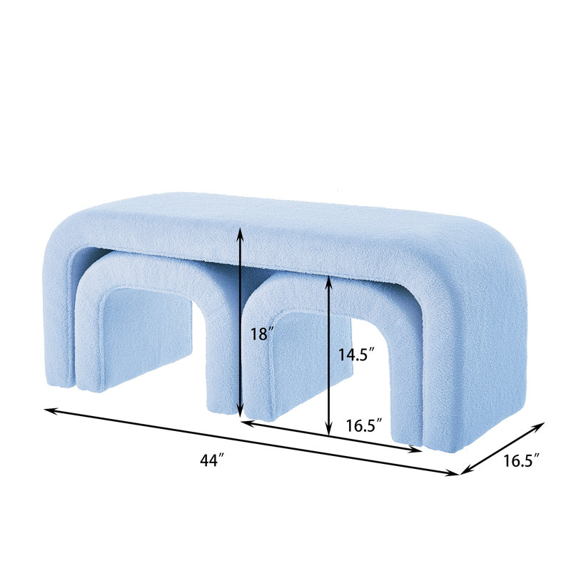 U-Shaped Modular Teddy Ottoman Bench Set - Light Blue Polyester Upholstery with Wood Frame