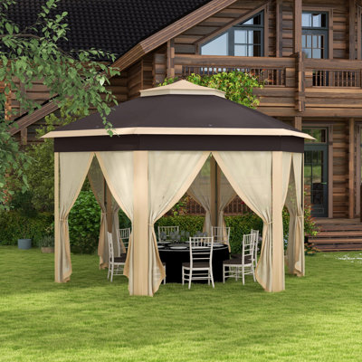 Abri de jardin escamotable de 13 pi x 13 pi, abri de jardin hexagonal avec filet en filet à 6 fermetures à glissière, tente d'événement avec cadre en acier robuste pour patio, jardin, mariage, fête