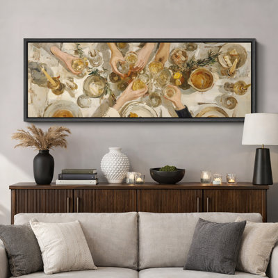 Warm Toned Feast Celebration Artwork Extra Large Pictures Framed Canvas Print Wall Art