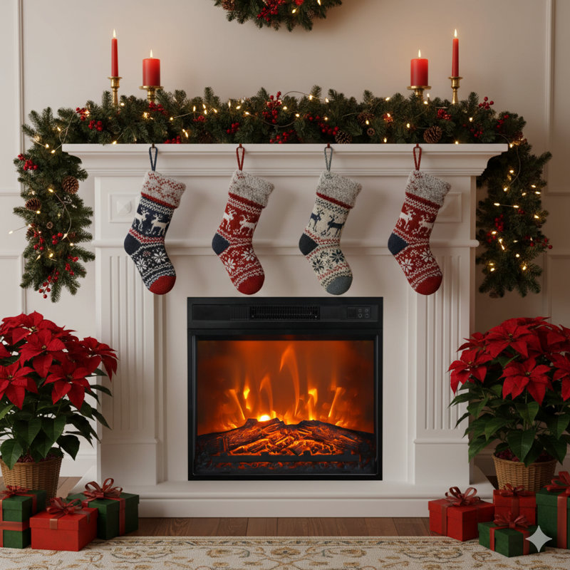 Electric Fireplace Insert, 3D Flame Effect with Realistic Log Bed, 1400W Heater, Remote Control with Weekly Timer