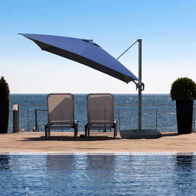 Parasol en porte-à-faux Deniah, Bleu marine, H 100 po x l 114,57 po x P 114,57 po